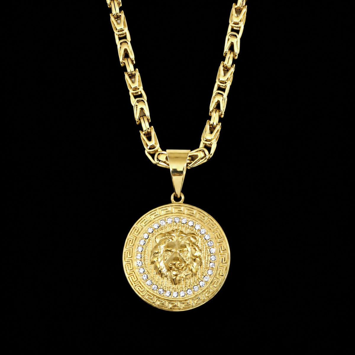 Set Löwenkopf Anhänger Königskette - 6mm - Edelstahl mit 14k Vergoldung