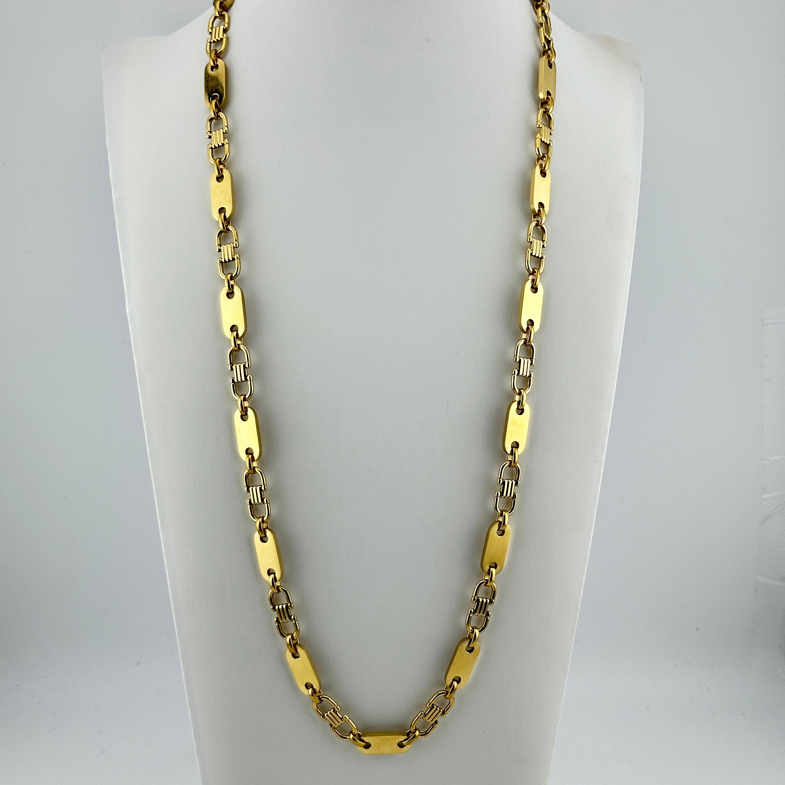 8mm Plattenkette - Edelstahl mit 14k Vergoldung