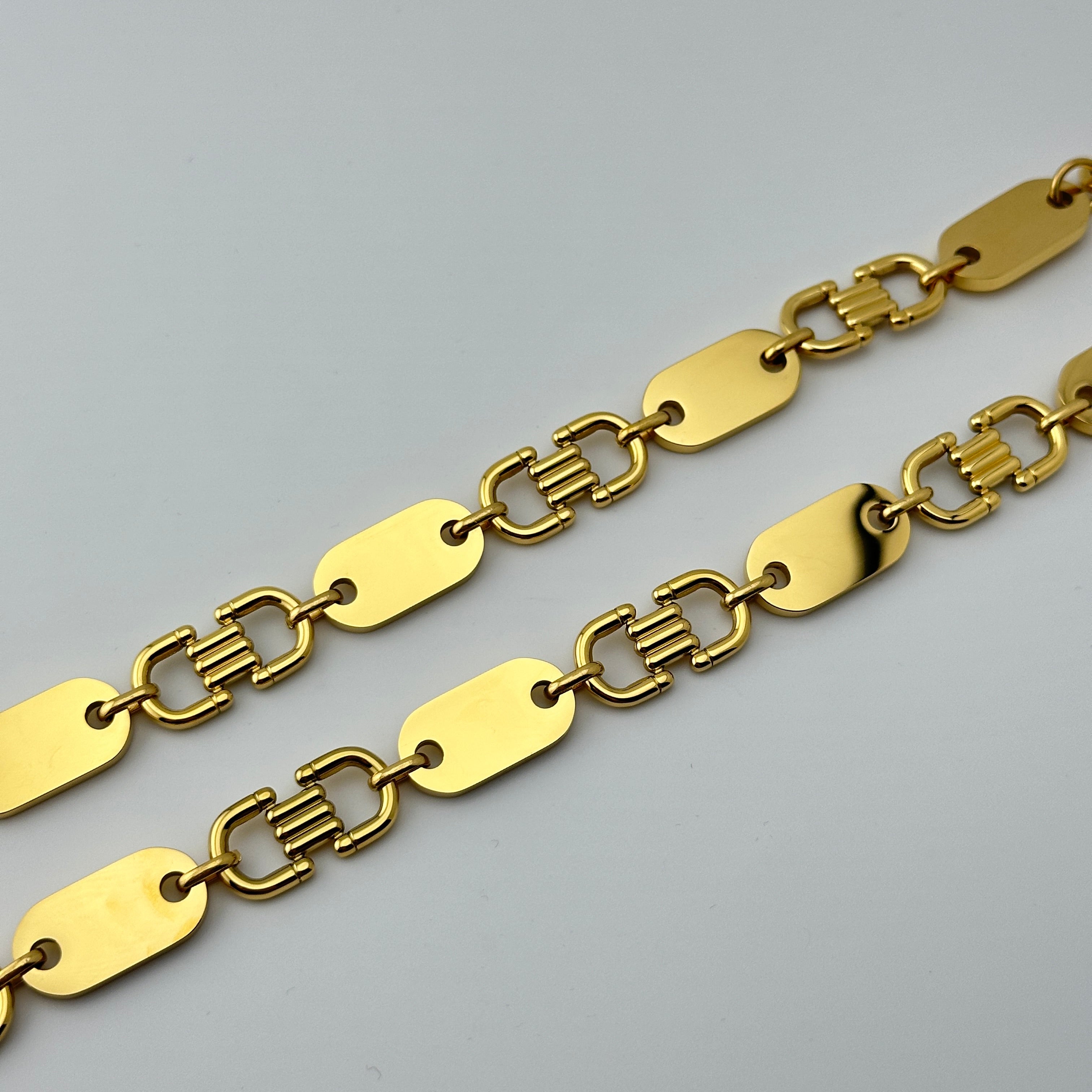 Plattenkette - 13mm - Edelstahl mit 18k Vergoldung