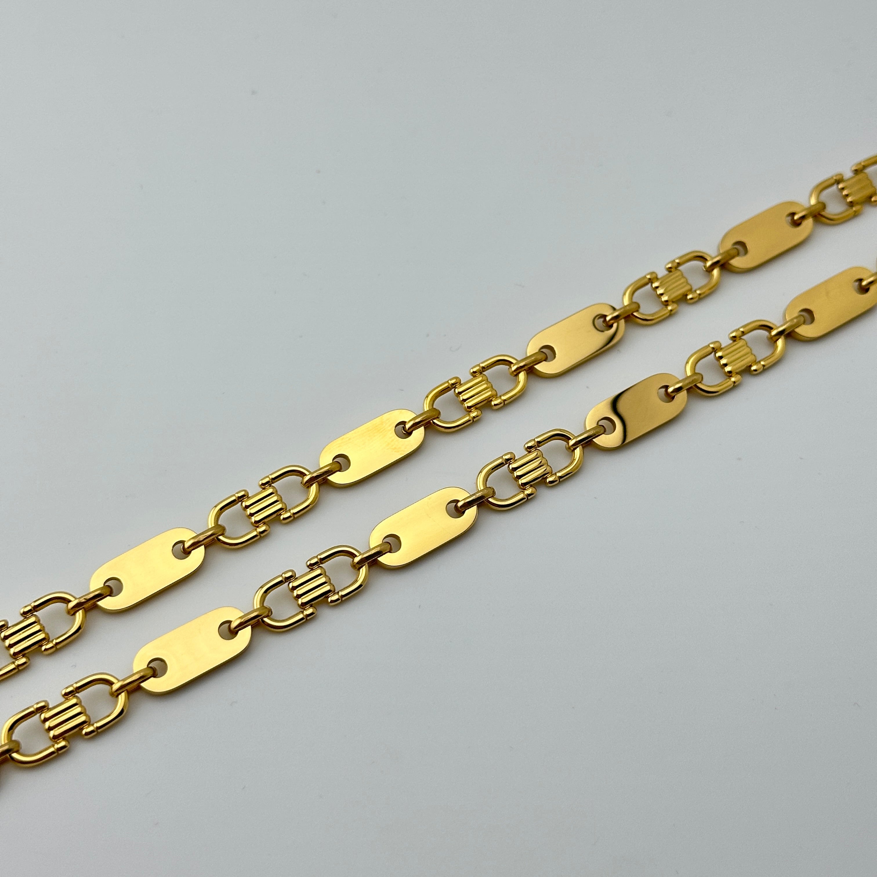 Set - Plattenkette + Armband 8mm aus Edelstahl mit 18k Vergoldung - 20% sparen