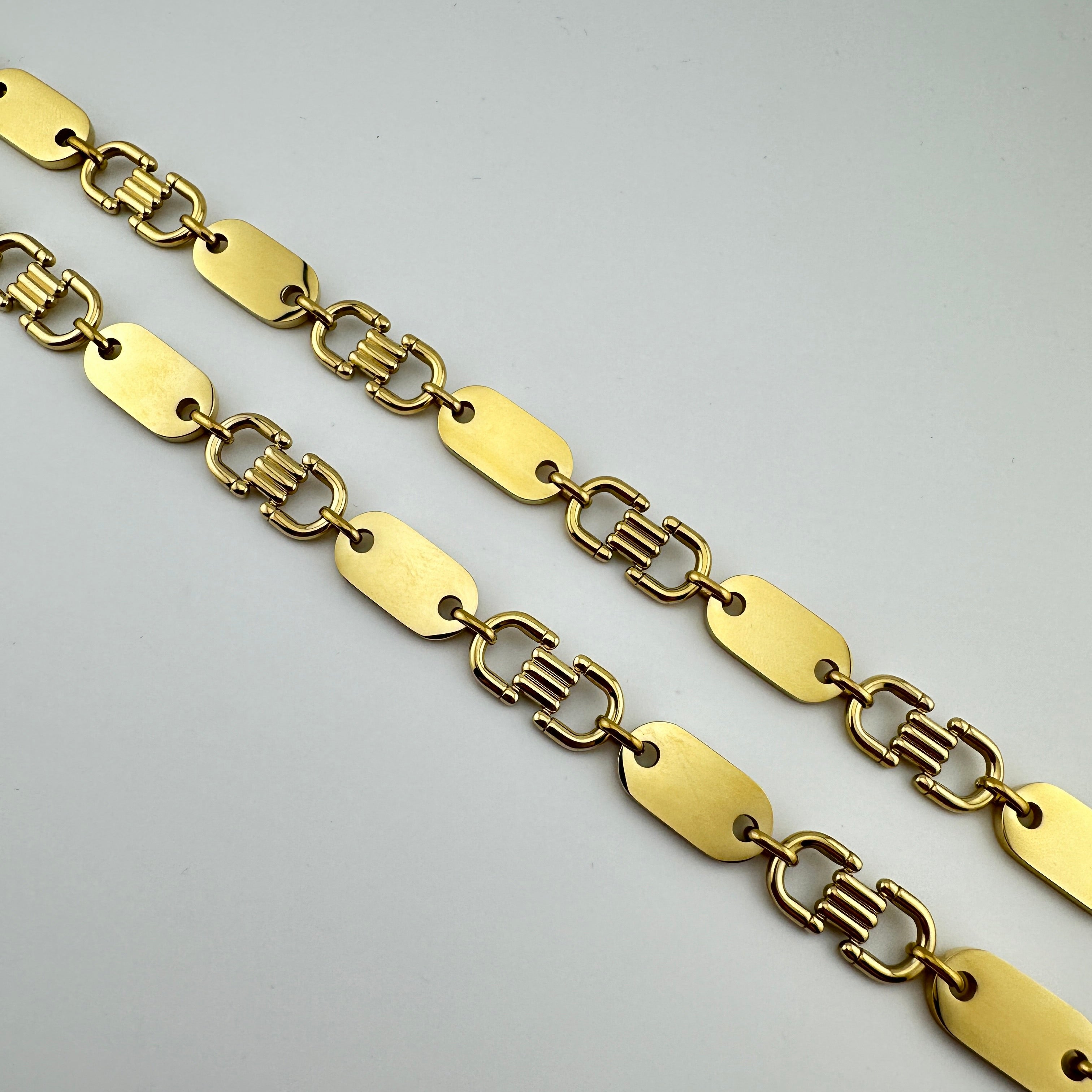 Plattenkette - 13mm - Edelstahl mit 14k Vergoldung