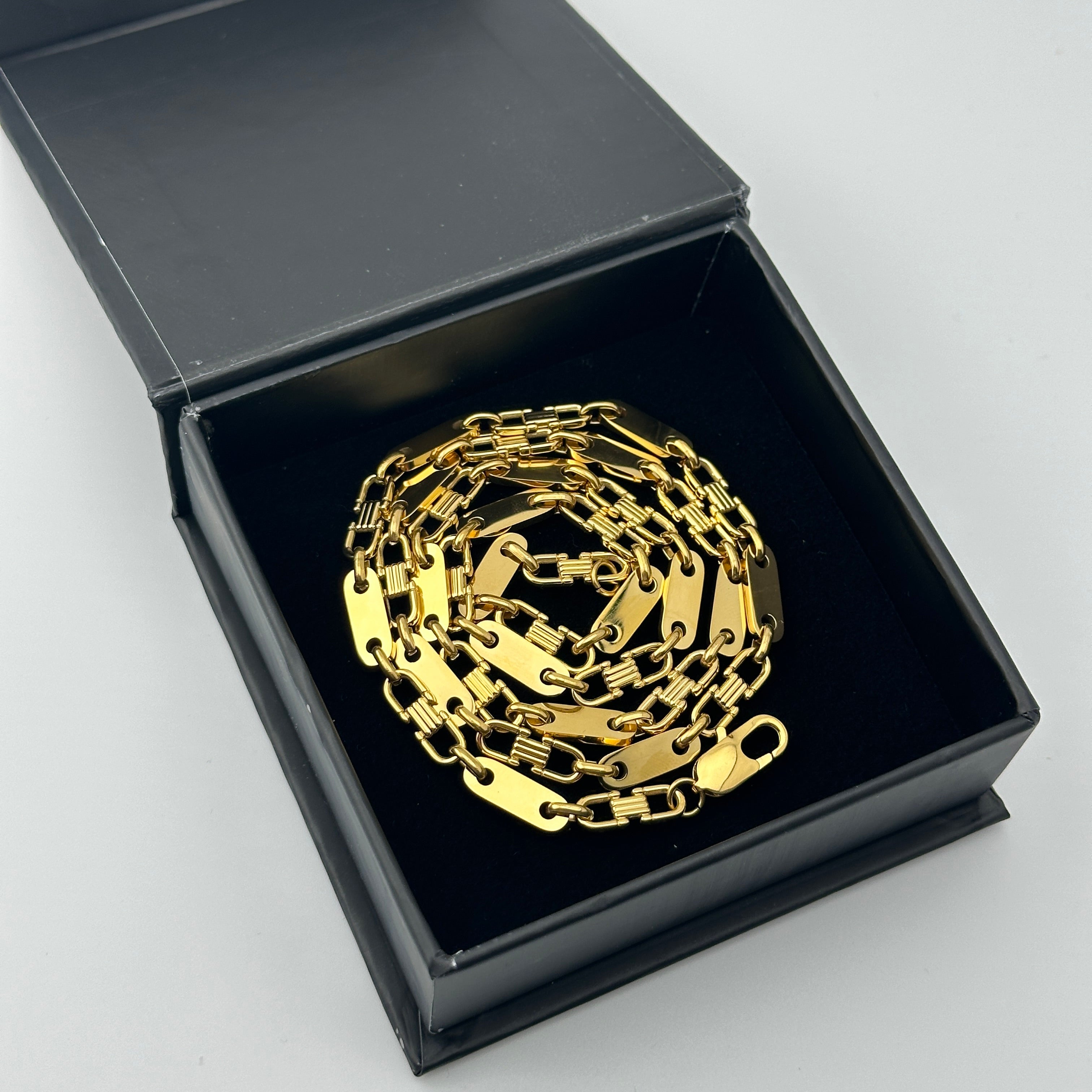 Set - Plattenkette + Armband 6mm aus Edelstahl mit 18k Vergoldung - 20% sparen