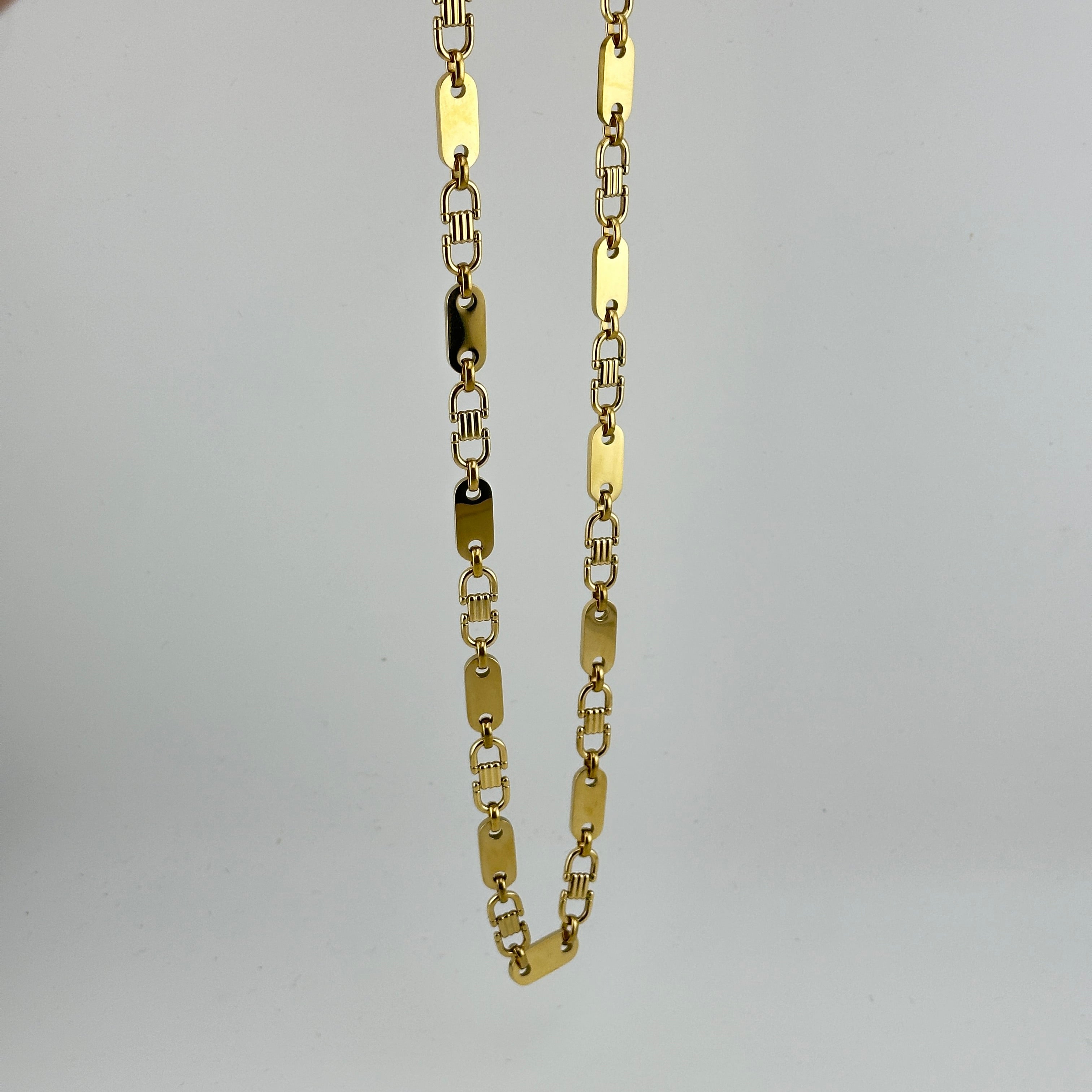 8mm Plattenkette - Edelstahl mit 14k Vergoldung