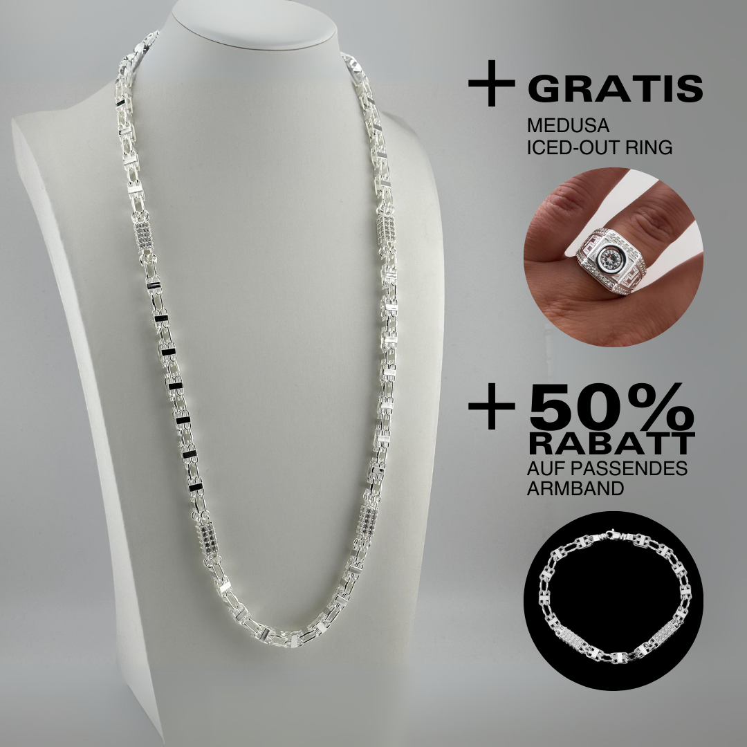 6mm Set Käfigkette Iced Out x Ring - Silber 925