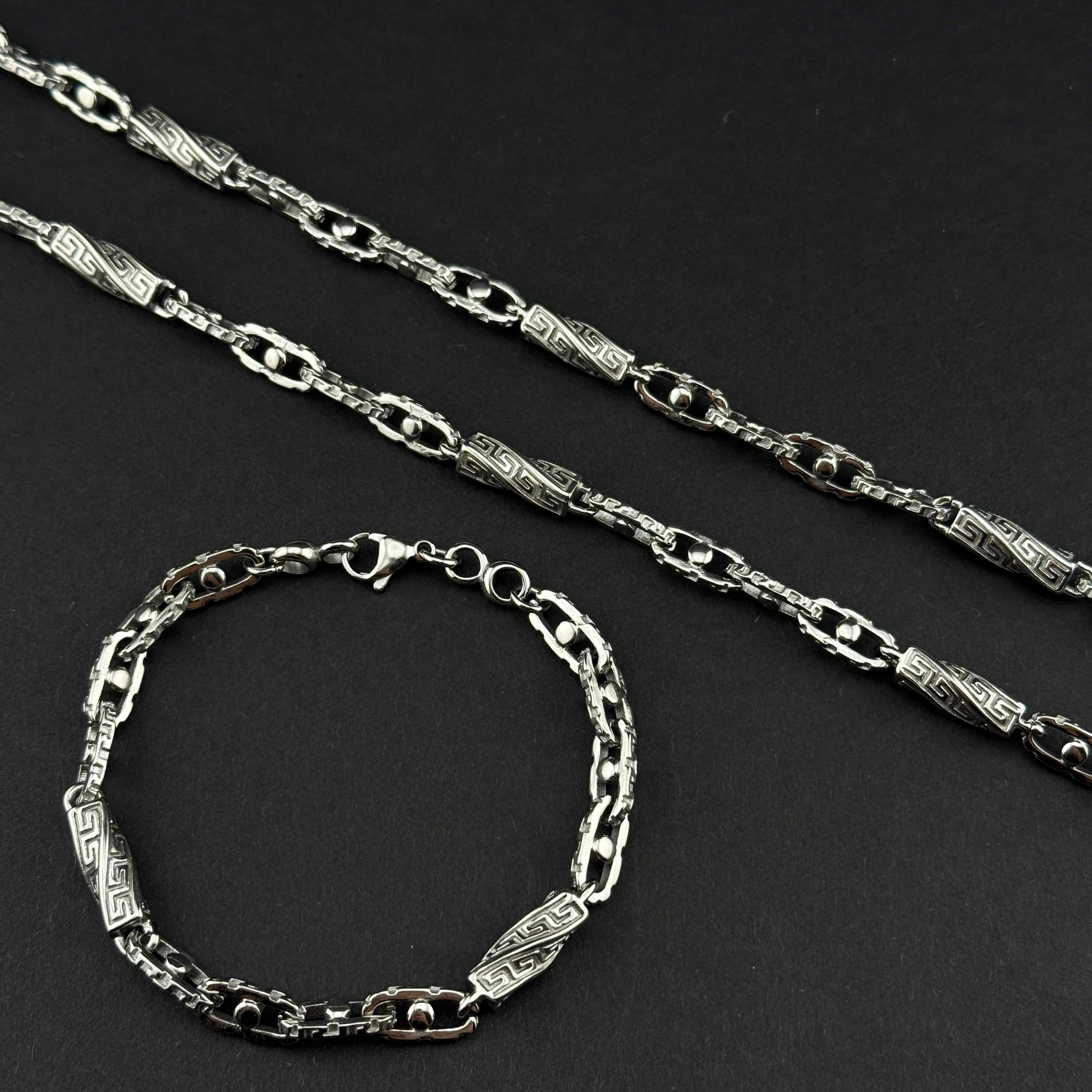 Set 6mm Greek Monte Carlo Kette + Armband - Edelstahl