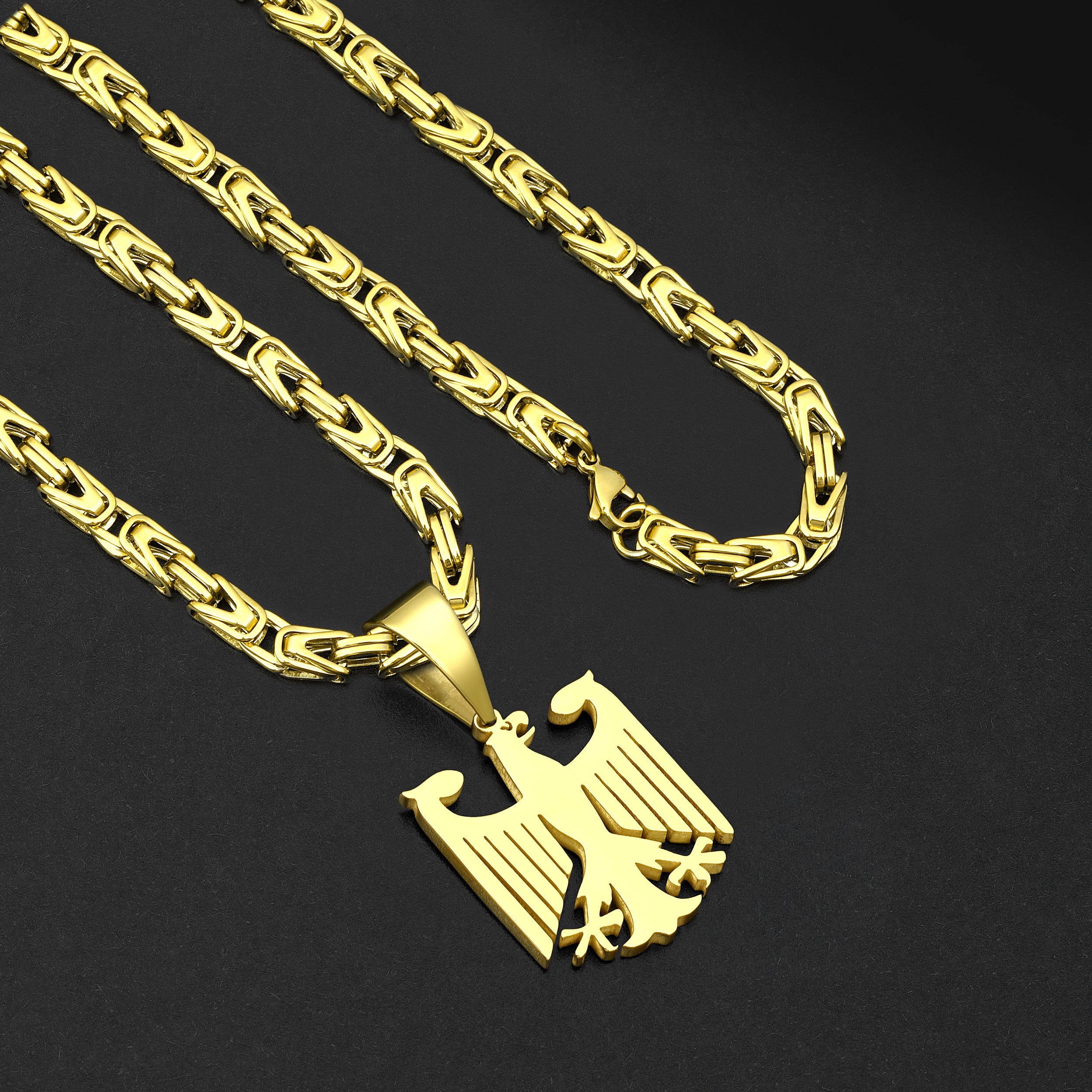 Set Adler Anhänger Königskette - 6mm - Edelstahl mit 14k Vergoldung