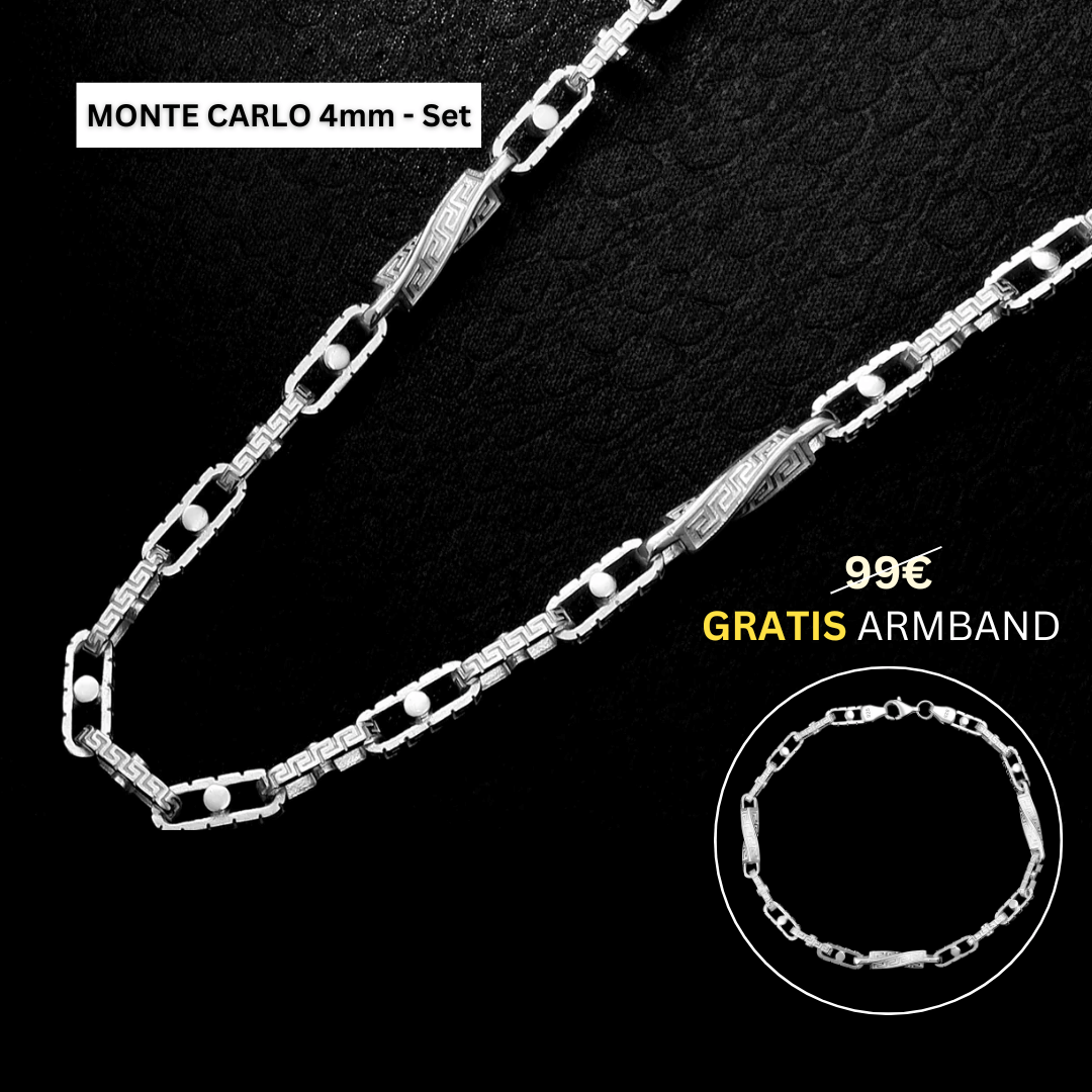Set - Greek Monte Carlo Kette + Armband 4mm - 925 Silber - Kostenloses Armband