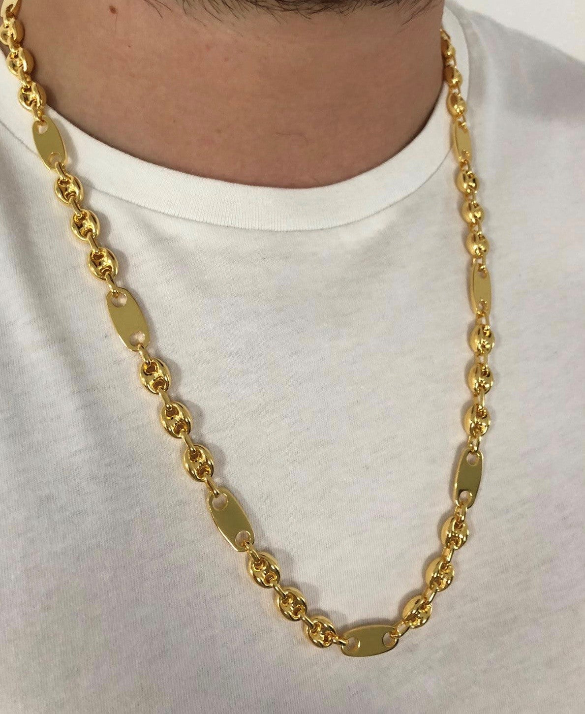 8mm Plattenbohnenkette - Silber 925 18k Gold vergoldet