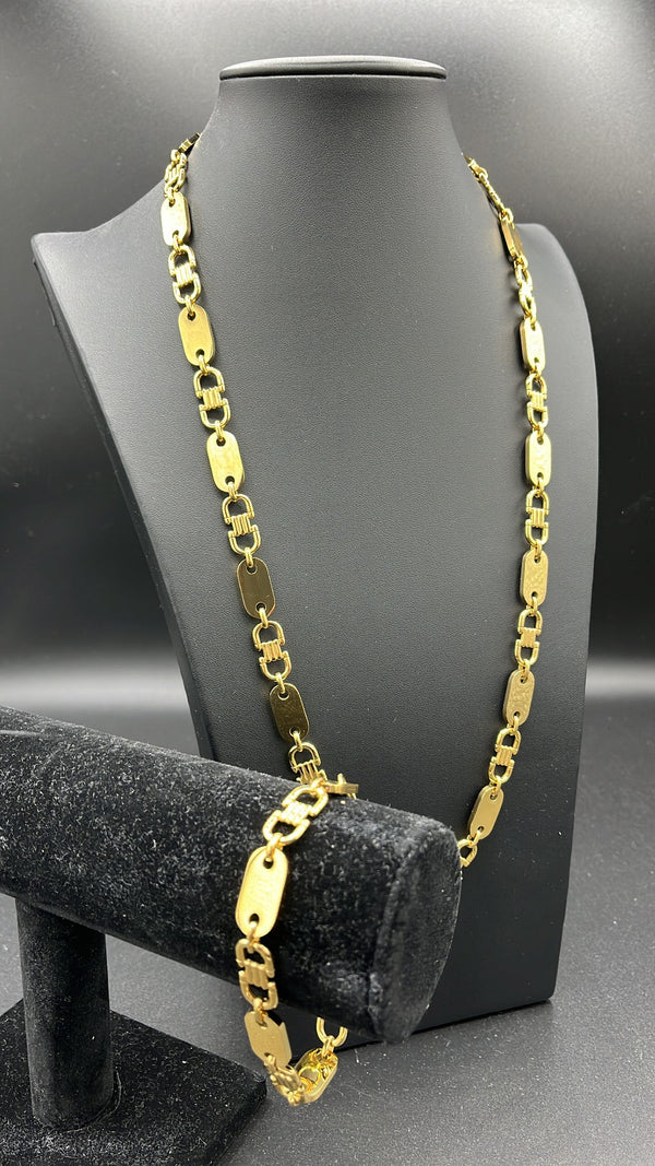 Plattenketten Set - 10mm x 60/65/70/75cm lang - Edelstahl mit 18k vergoldung