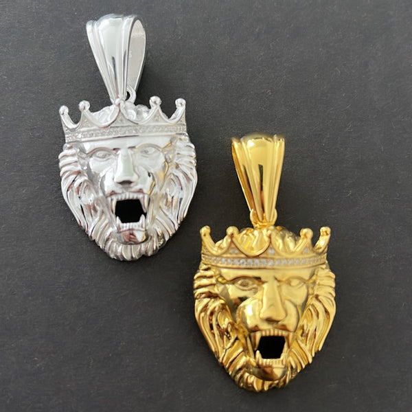 Löwenkopf Krone Iced Out Anhänger - Silber 925